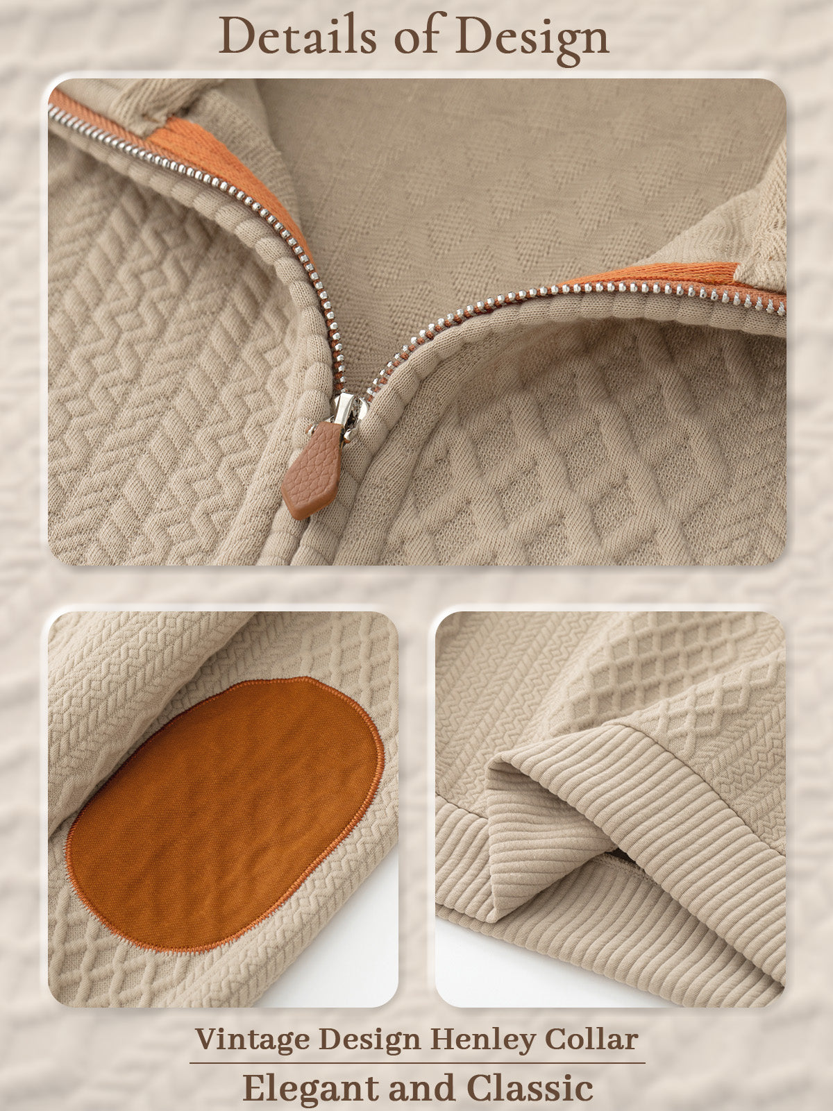 JK03 Riskrole Men's Quarter Zip Cable Knit Sweater with Faux Leather Elbow Patches