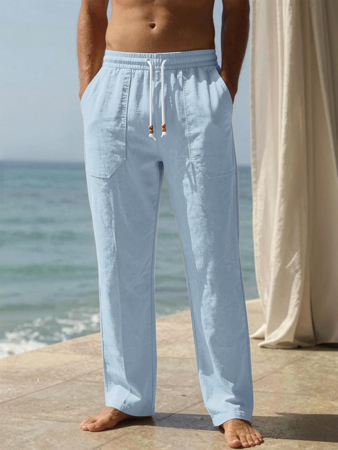 Men's Cotton-Linen Drawstring Pants - Front View