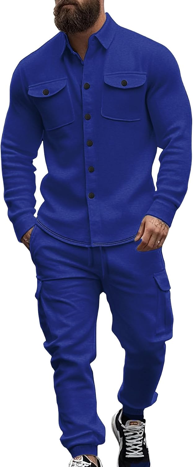 Men's Fleece Cargo Jacket & Pants Set - Front View