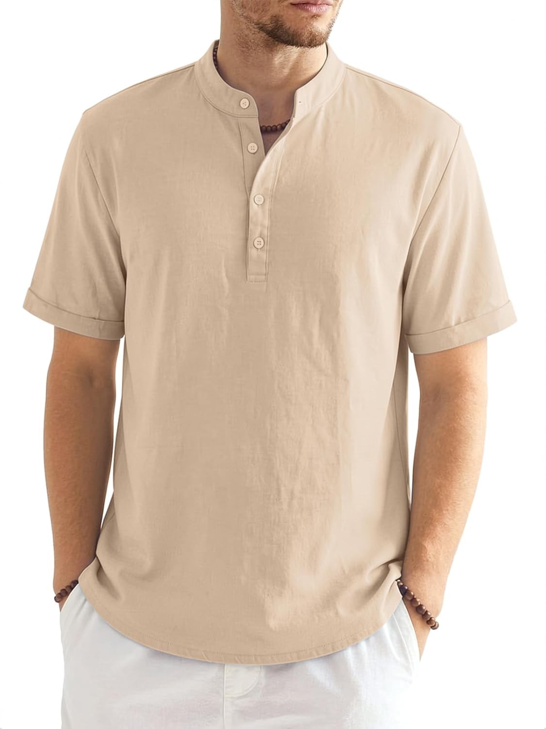 Men's Cotton-Linen Henley Shirt - Front View