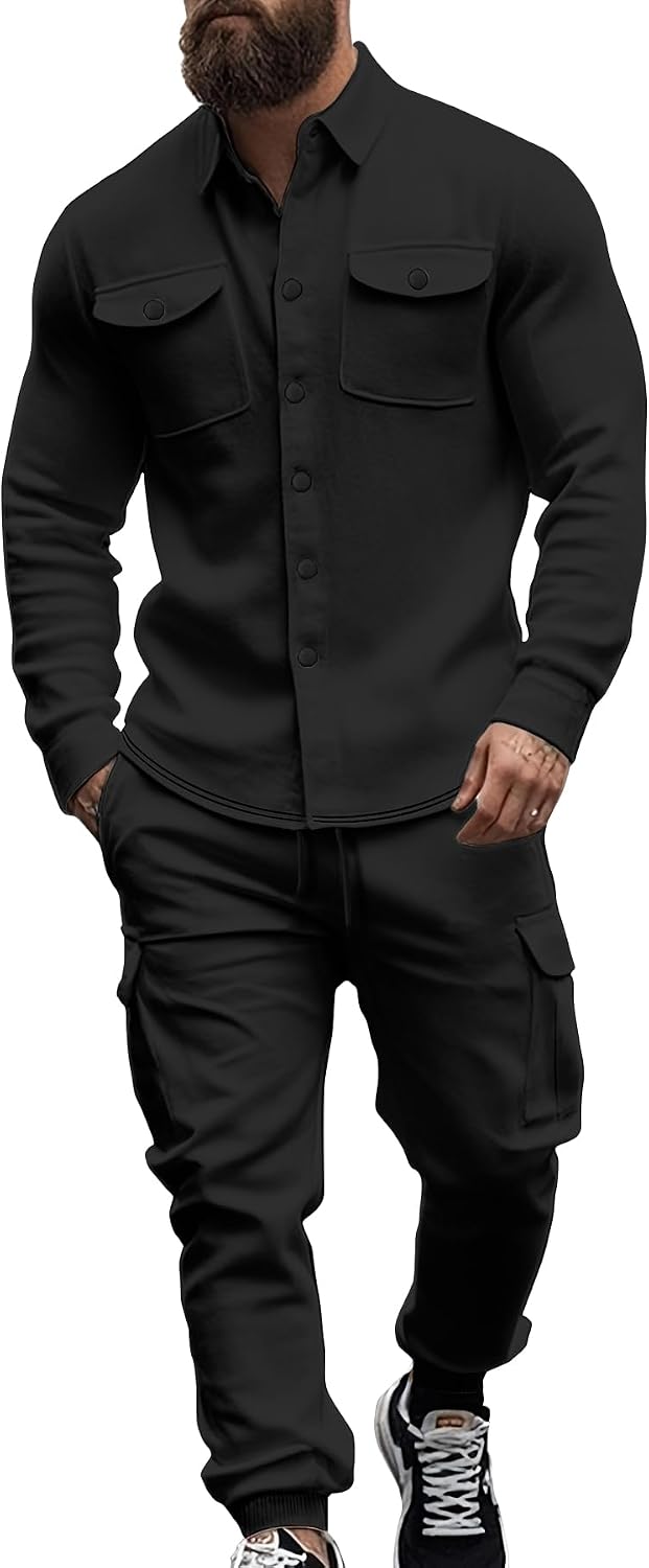 Men's Fleece Cargo Jacket & Pants Set - Detail View