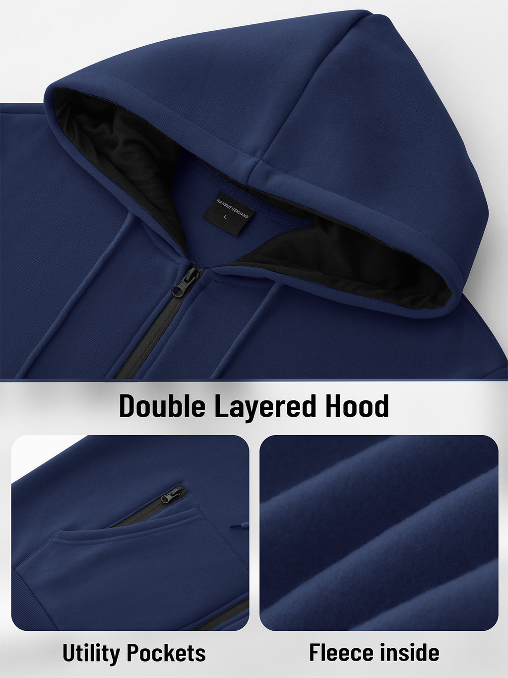 SY666 Riskrole Men's Full Zip Fleece Lined Hoodie with Zipper Pocket
