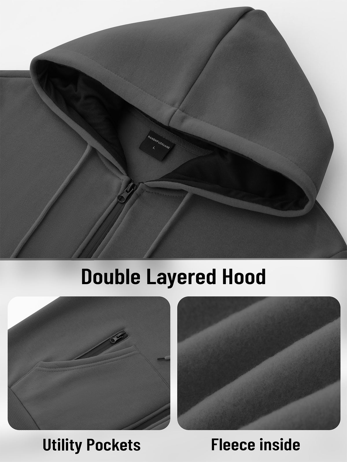 SY666 Riskrole Men's Full Zip Fleece Lined Hoodie with Zipper Pocket