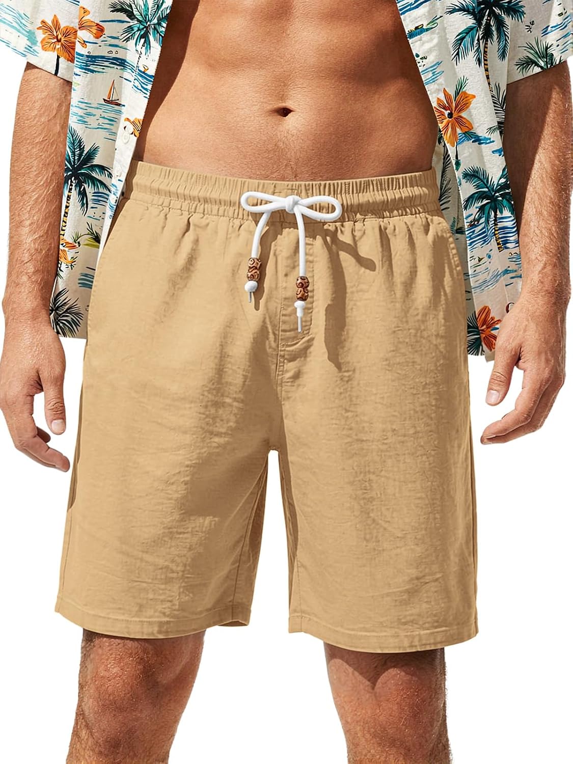 Men's Linen Drawstring Shorts - Detail View