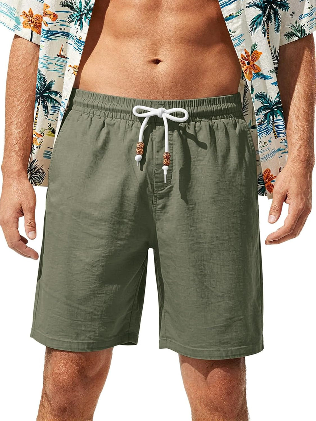 Men's Linen Drawstring Shorts - Detail View