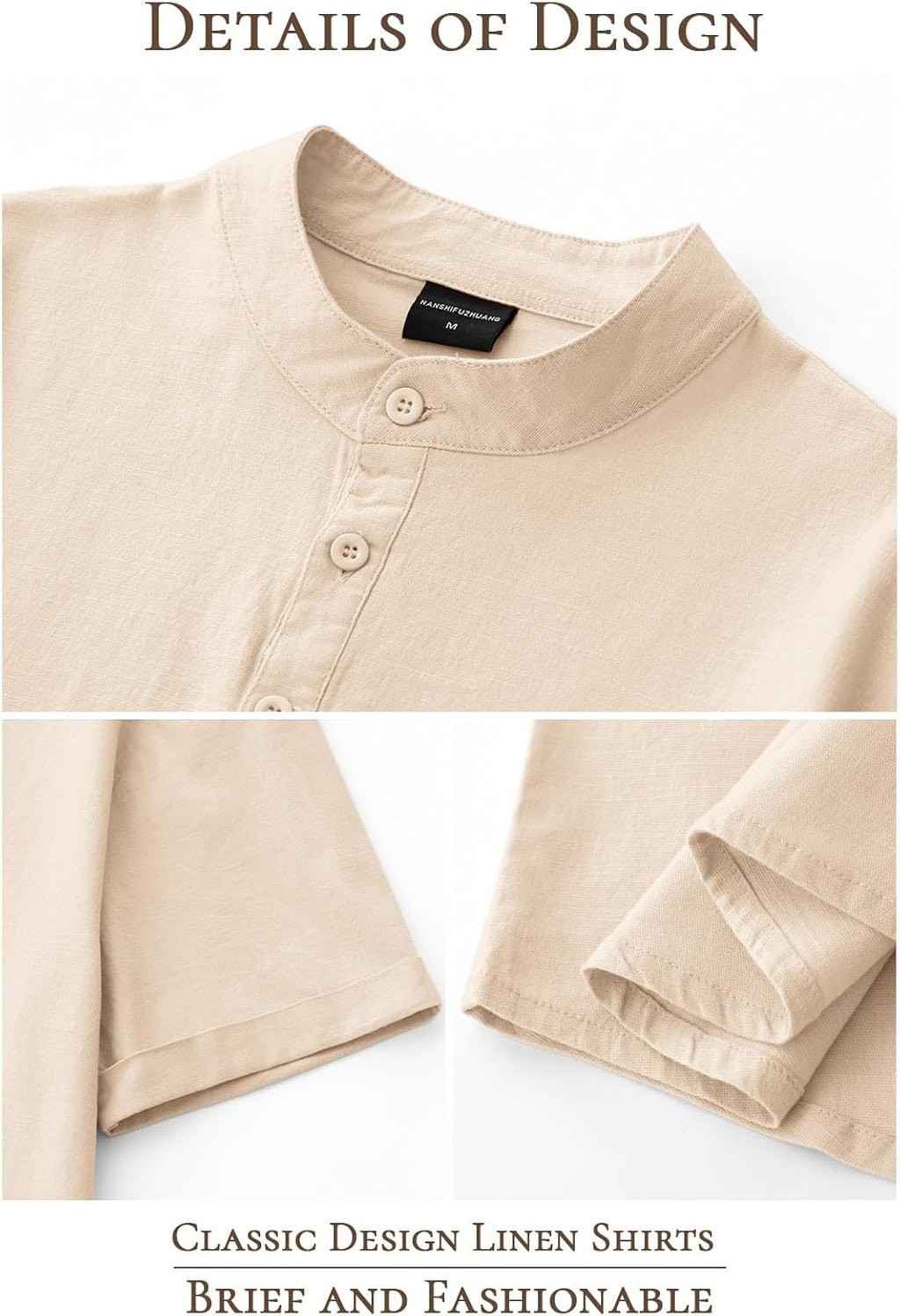 Men's Cotton-Linen Henley Shirt - Detail View