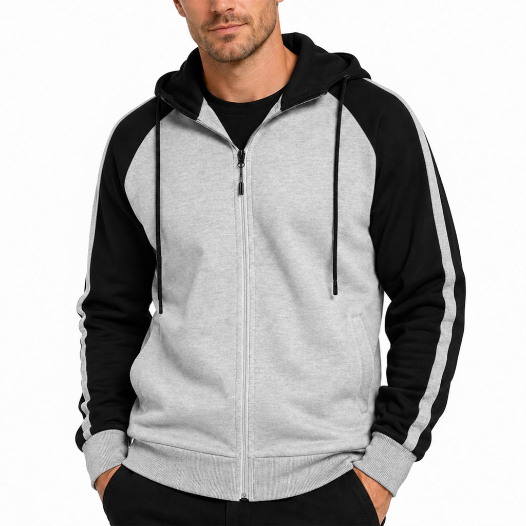 Men's Zip-Up Fleece Hoodie with Leather Trim - View 11