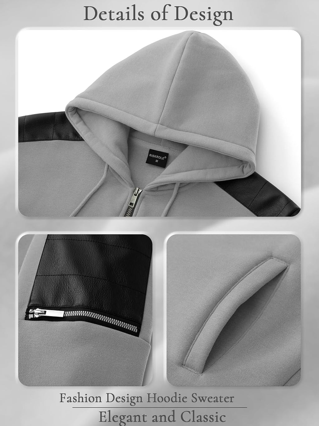 Men's Zip-Up Fleece Hoodie with Leather Trim - View 7