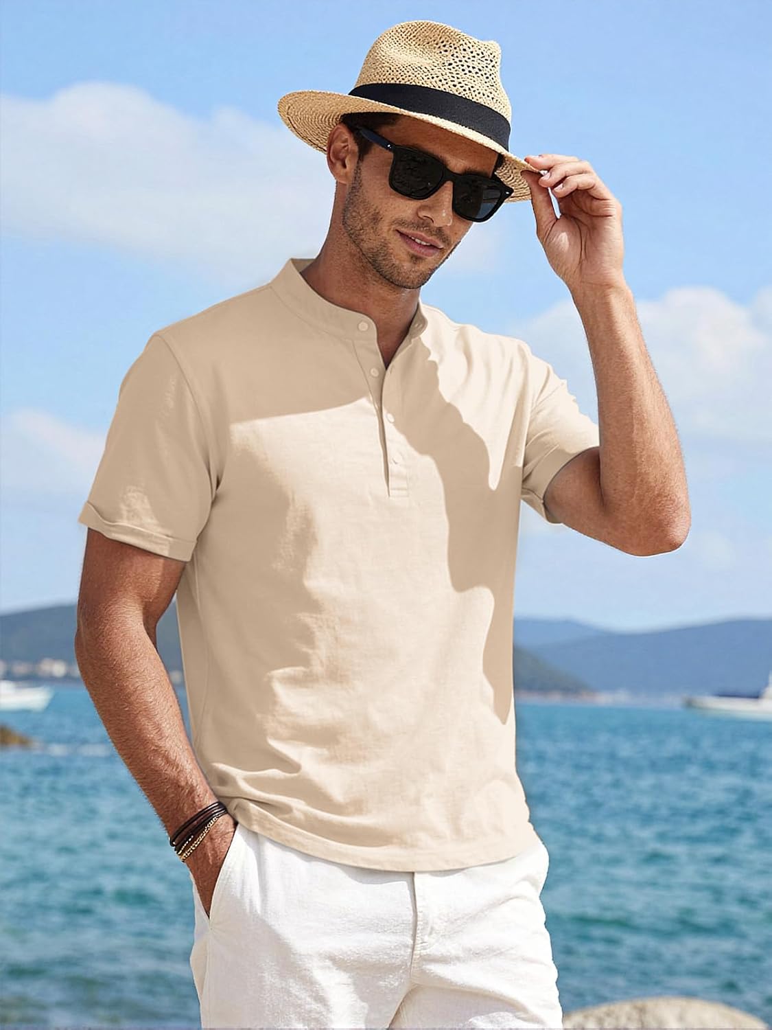 Men's Cotton-Linen Henley Shirt - View 5