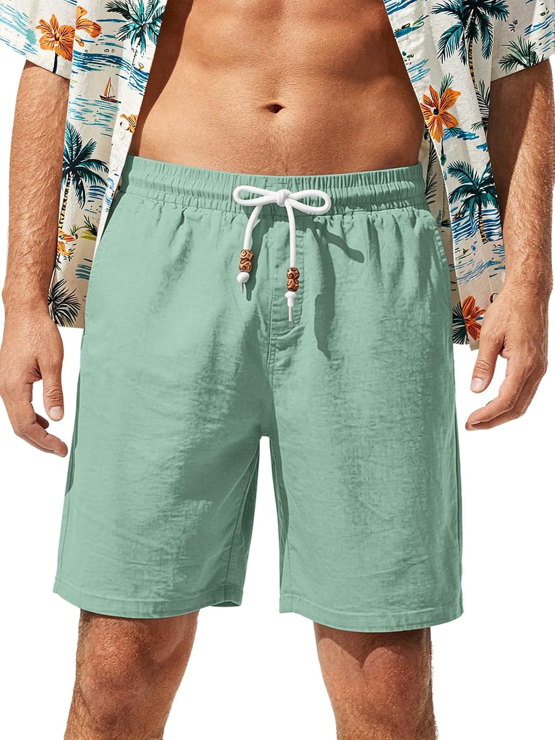 Men's Linen Drawstring Shorts - View 4