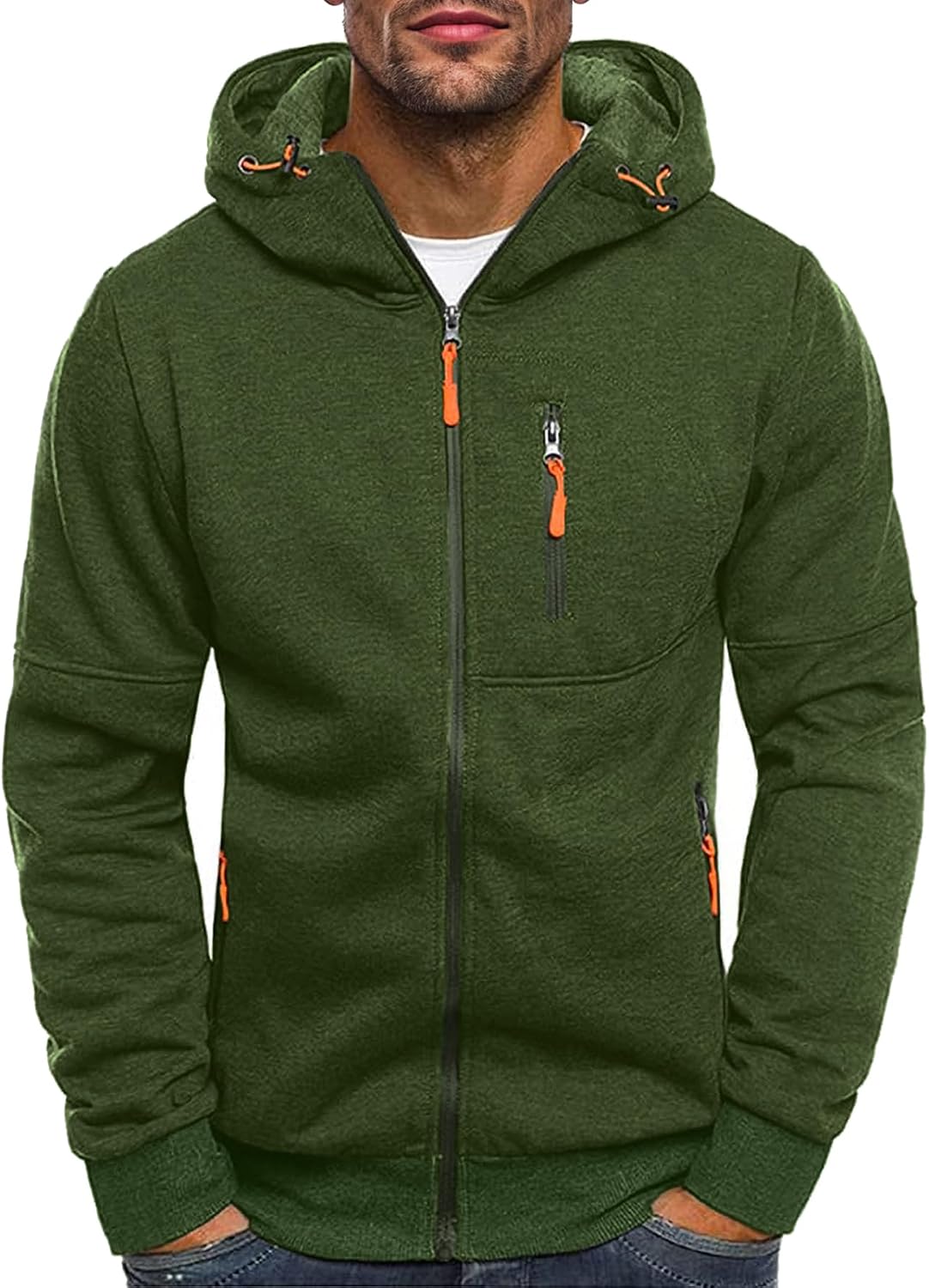 Men's Zip-Up Fleece Hoodie - Detail View