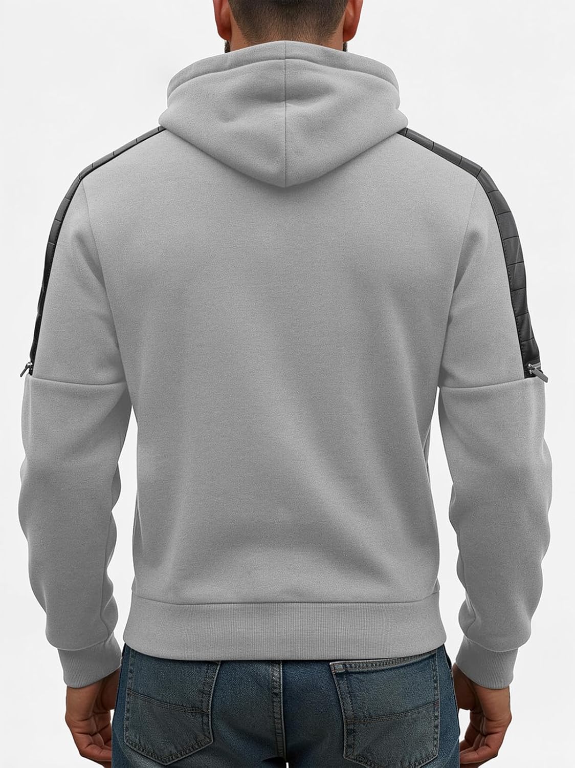 Men's Zip-Up Fleece Hoodie with Leather Trim - View 4