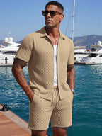 TZTH01 Men Sets, Men Outfit, Summer Men Clothing, Textured Shirt Set, Casual 2 Piece Set, Beach Outfit