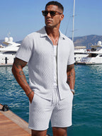 TZTH01 Men Sets, Men Outfit, Summer Men Clothing, Textured Shirt Set, Casual 2 Piece Set, Beach Outfit
