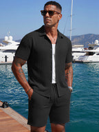 TZTH01 Men Sets, Men Outfit, Summer Men Clothing, Textured Shirt Set, Casual 2 Piece Set, Beach Outfit