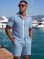TZTH01 Men Sets, Men Outfit, Summer Men Clothing, Textured Shirt Set, Casual 2 Piece Set, Beach Outfit
