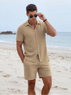 TZTH01 Men Sets, Men Outfit, Summer Men Clothing, Textured Shirt Set, Casual 2 Piece Set, Beach Outfit
