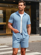 TZTH01 Men Sets, Men Outfit, Summer Men Clothing, Textured Shirt Set, Casual 2 Piece Set, Beach Outfit