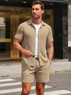 TZTH01 Men Sets, Men Outfit, Summer Men Clothing, Textured Shirt Set, Casual 2 Piece Set, Beach Outfit