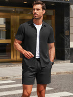 TZTH01 Men Sets, Men Outfit, Summer Men Clothing, Textured Shirt Set, Casual 2 Piece Set, Beach Outfit