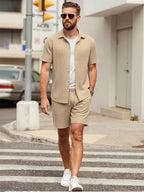 TZTH01 Men Sets, Men Outfit, Summer Men Clothing, Textured Shirt Set, Casual 2 Piece Set, Beach Outfit