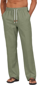 Riskrole men's cotton linen drawstring pants - Army Green (main)
