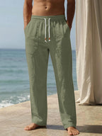 Riskrole men's cotton linen drawstring pants - Army Green view 2