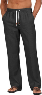 Riskrole men's cotton linen drawstring pants - Black (main)