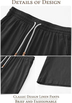 Riskrole men's cotton linen drawstring pants - Black view 5