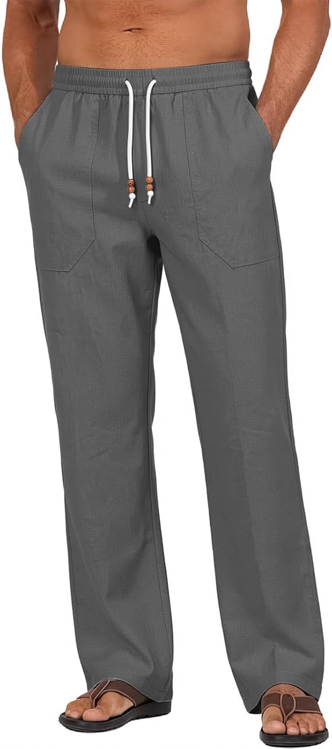 Riskrole men's cotton linen drawstring pants - Dark Grey (main)