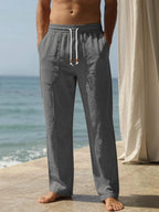 Riskrole men's cotton linen drawstring pants - Dark Grey view 2