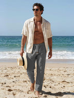 Riskrole men's cotton linen drawstring pants - Dark Grey view 3