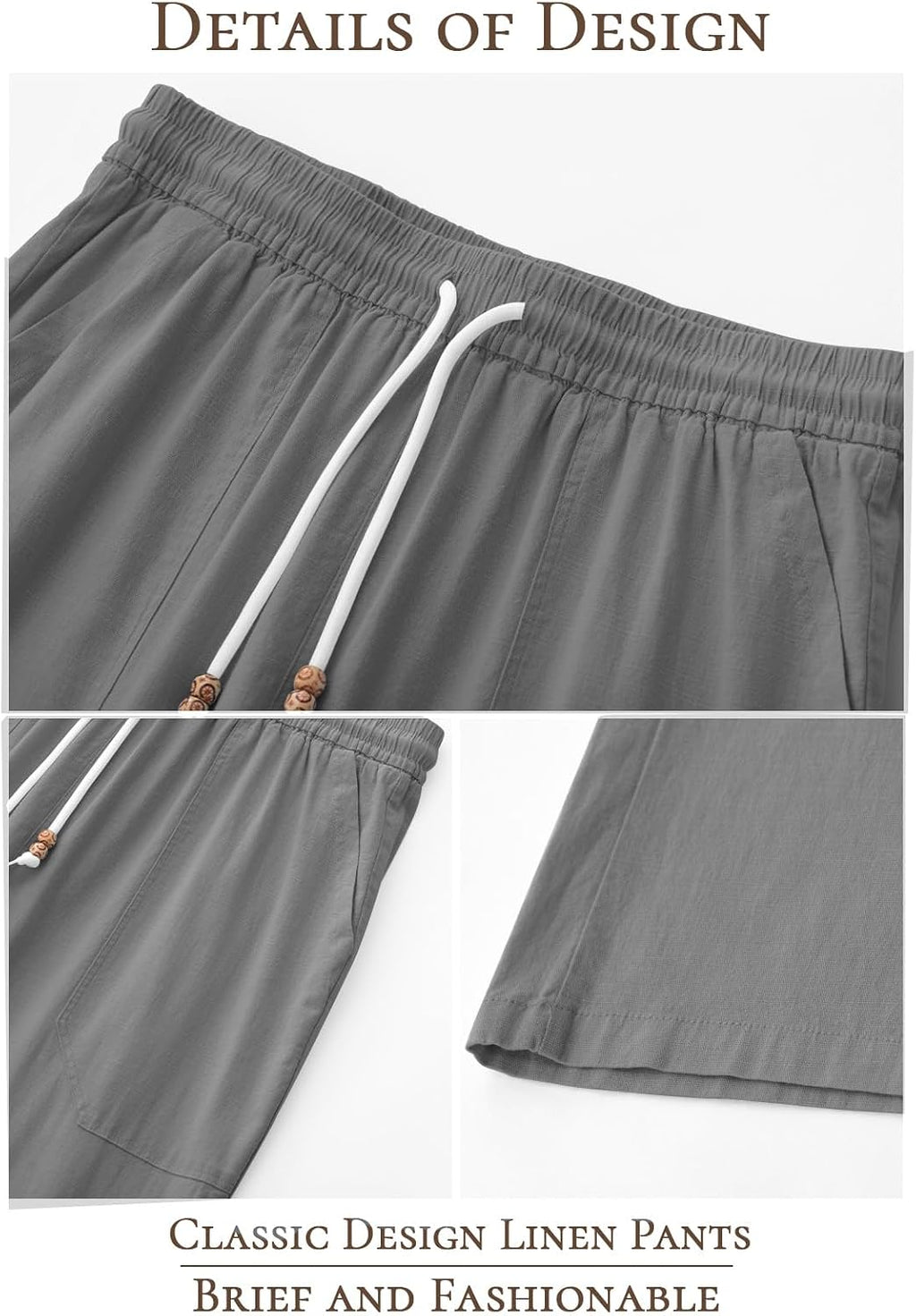 Riskrole men's cotton linen drawstring pants - Dark Grey view 5