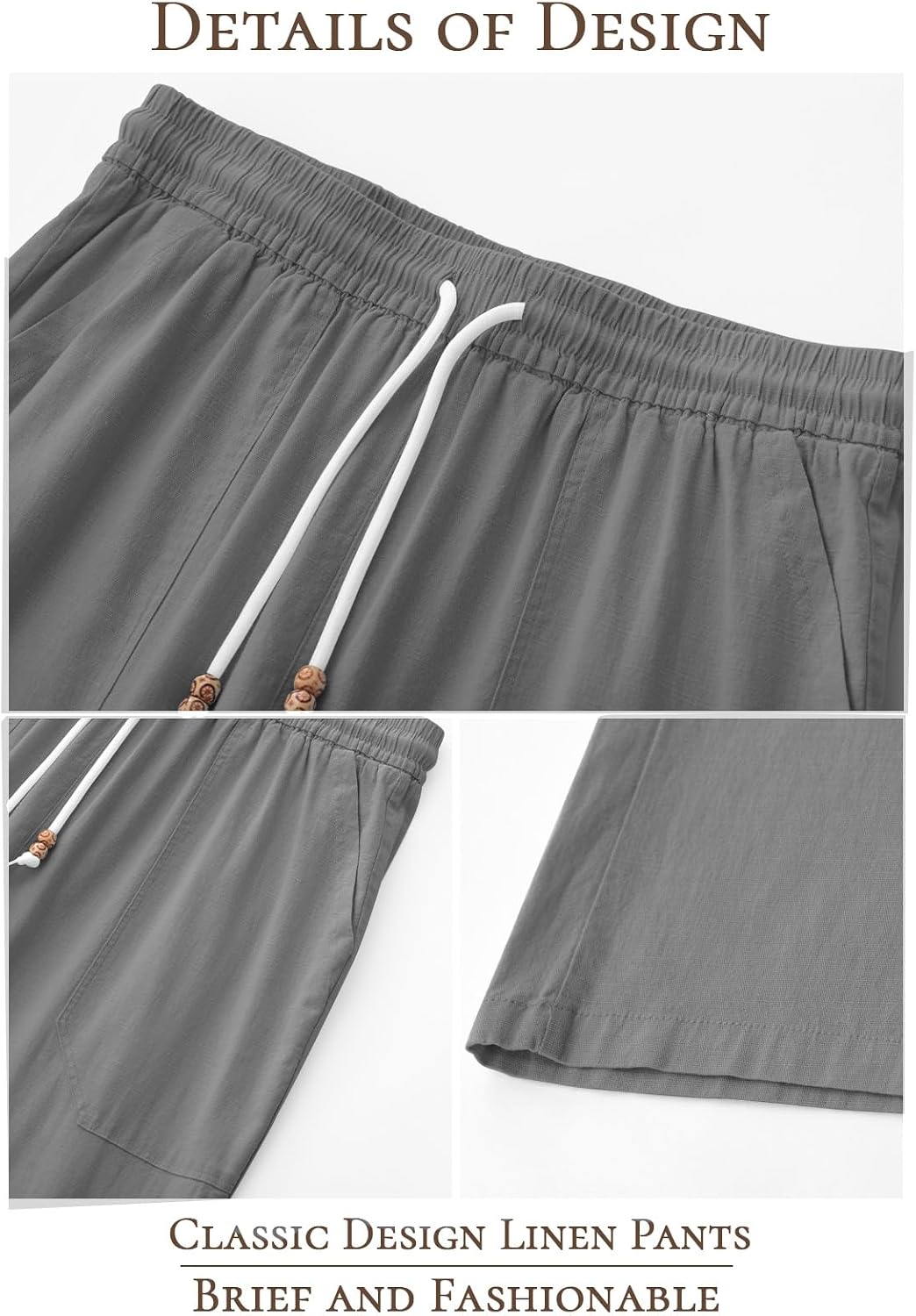 Riskrole men's cotton linen drawstring pants - Dark Grey view 5