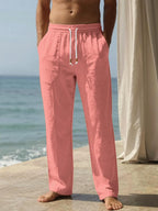 Riskrole men's cotton linen drawstring pants - Flamingo view 2