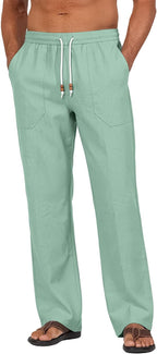 Riskrole men's cotton linen drawstring pants - Light Green (main)