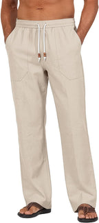 Riskrole men's cotton linen drawstring pants - Light Khaki (main)