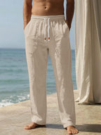 Riskrole men's cotton linen drawstring pants - Light Khaki view 2