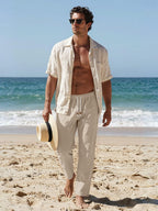 Riskrole men's cotton linen drawstring pants - Light Khaki view 3