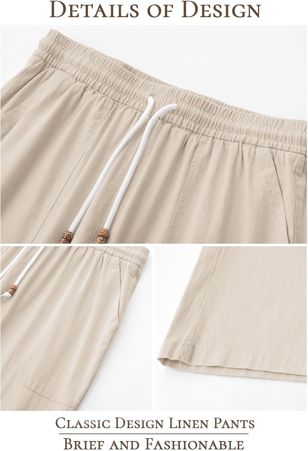 Riskrole men's cotton linen drawstring pants - Light Khaki view 5