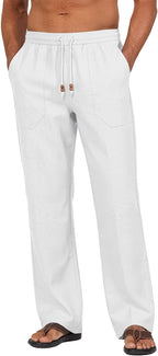 Riskrole men's cotton linen drawstring pants - White (main)