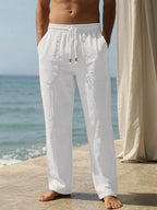 Riskrole men's cotton linen drawstring pants - White view 2