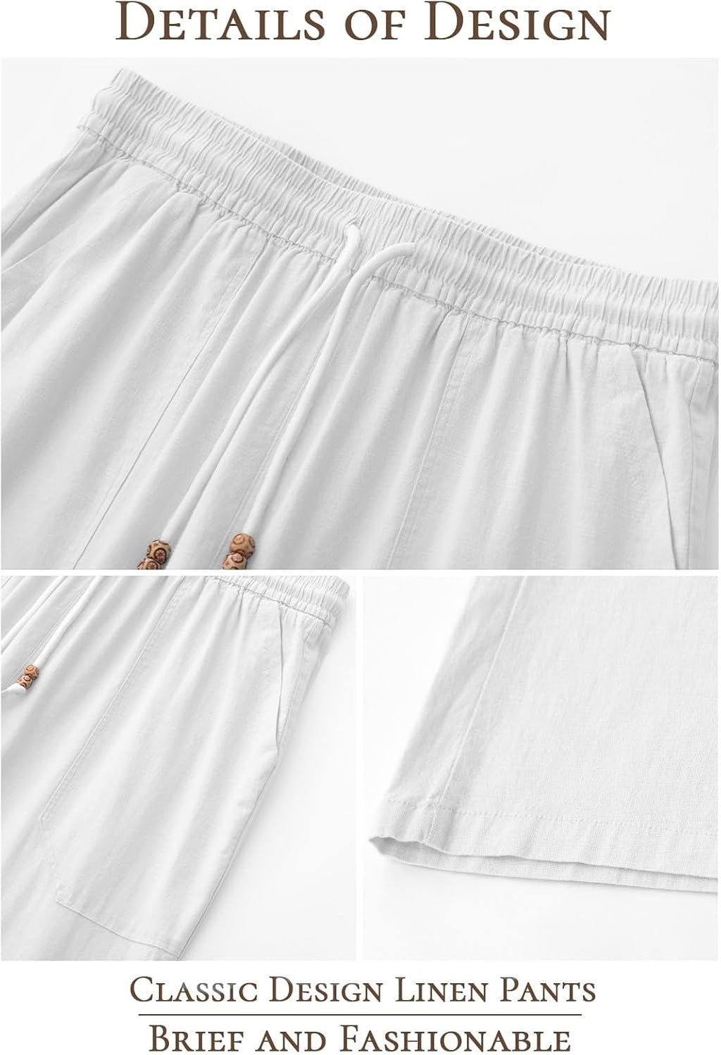 Riskrole men's cotton linen drawstring pants - White view 5