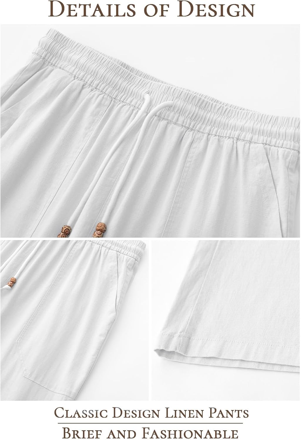 Riskrole men's cotton linen drawstring pants - White view 5