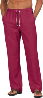 Riskrole men's cotton linen drawstring pants - Wine Red (main)