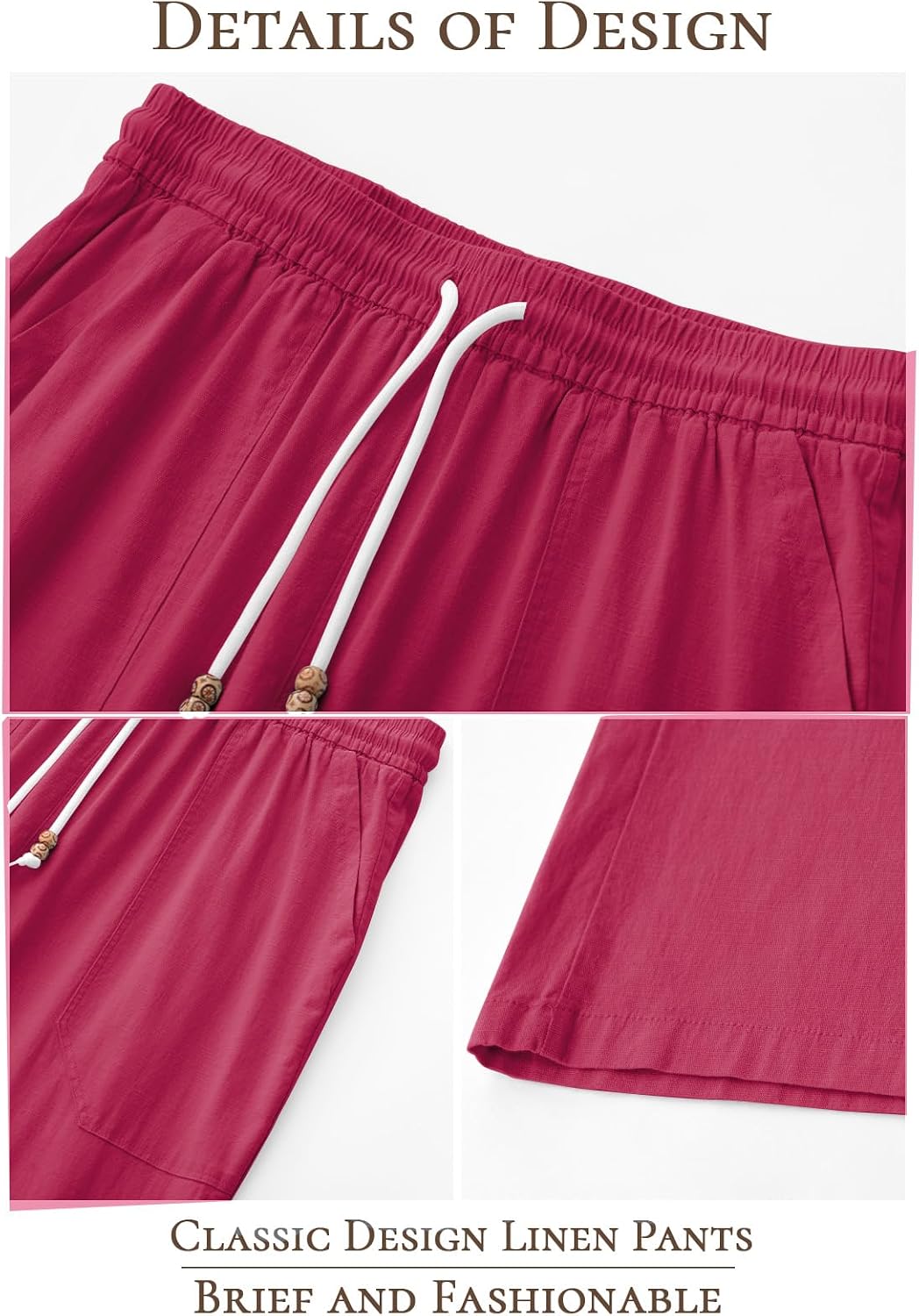 Riskrole men's cotton linen drawstring pants - Wine Red view 5
