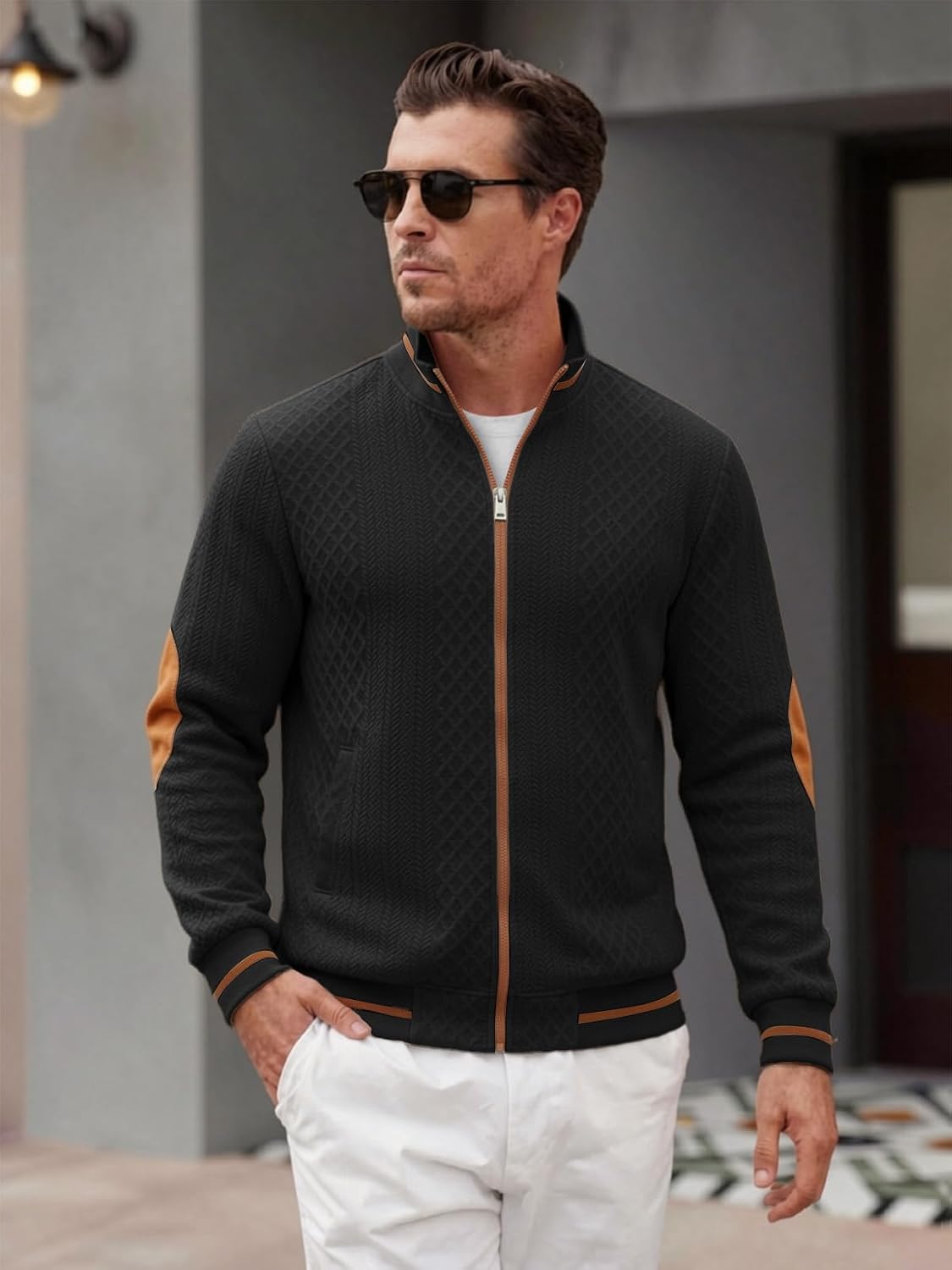 Riskrole men's lightweight jacquard varsity jacket - Black view 3