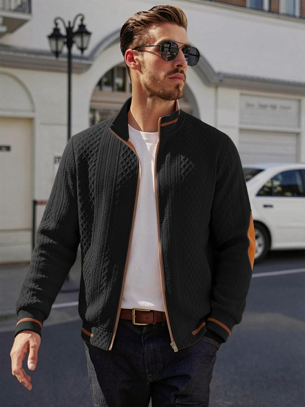 Riskrole men's lightweight jacquard varsity jacket - Black view 4
