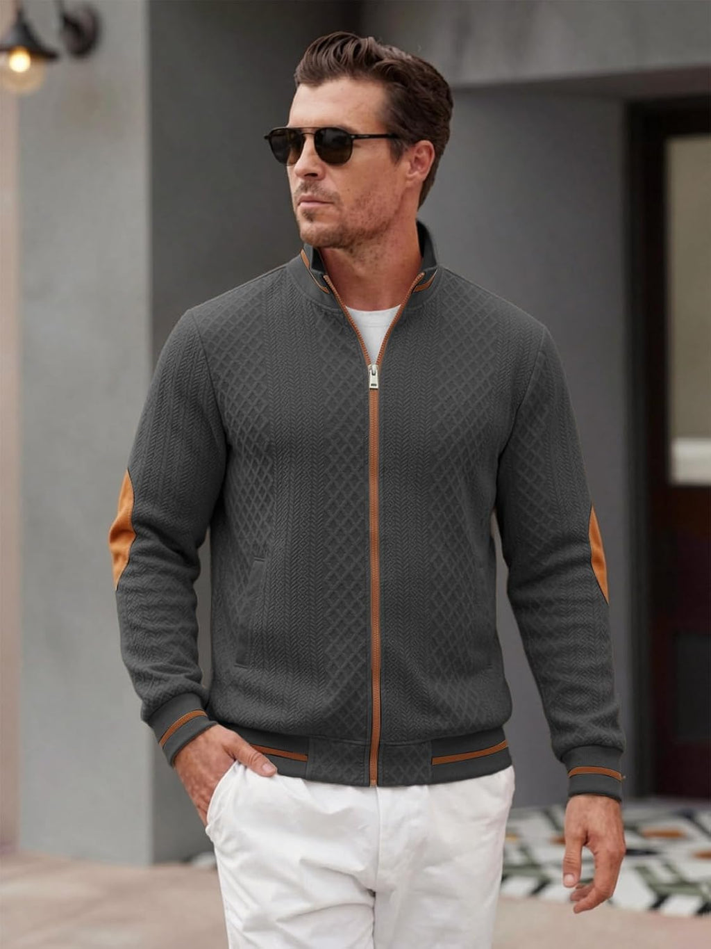 Riskrole men's lightweight jacquard varsity jacket - Grey view 3