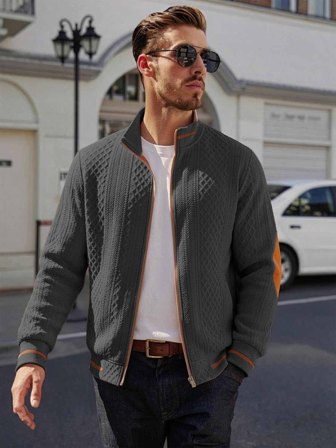 Riskrole men's lightweight jacquard varsity jacket - Grey view 4